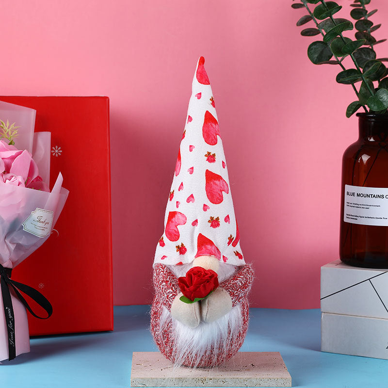 Light-Up Valentine Gnome Gift With Teddy Bear & Rose