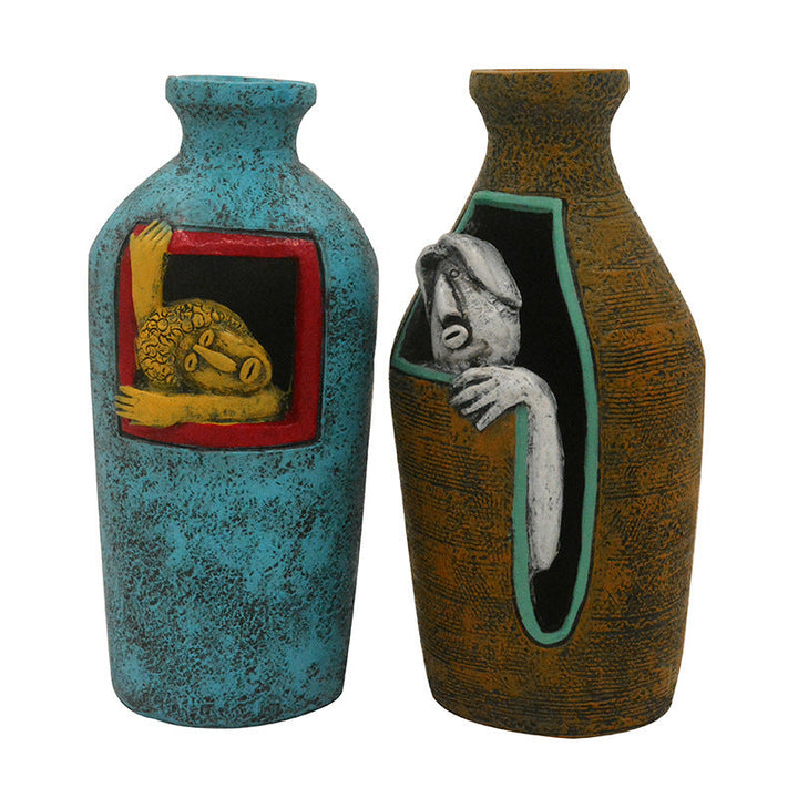 Sculptural Vase Pair for Artful European Home Decor