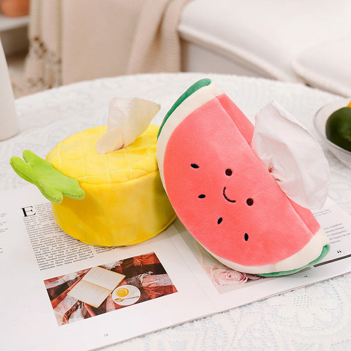 Plush Fruit Tissue Box Holder for Cute Car & Home Decor