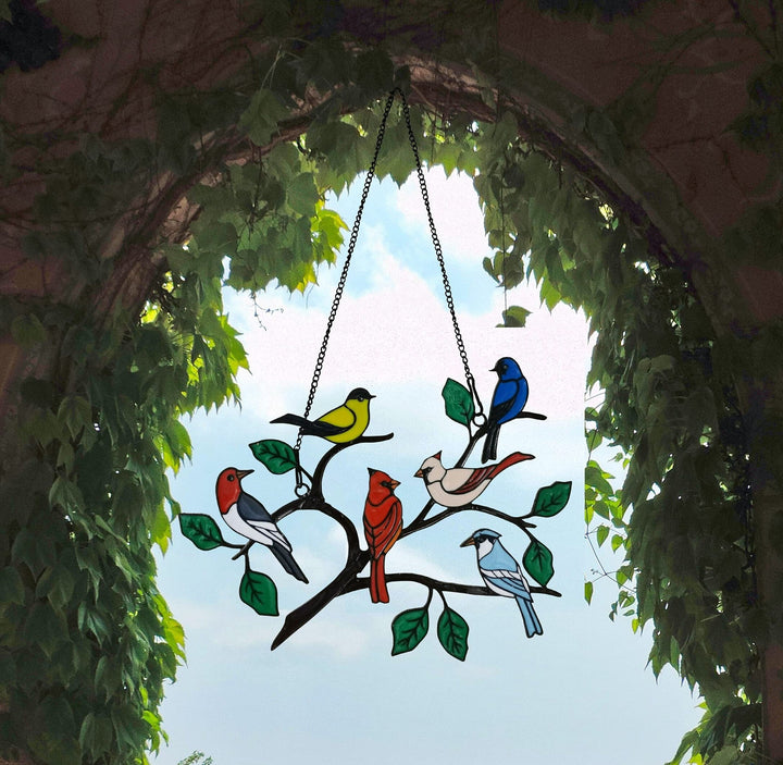 Bird Window Decor | Colorful Alloy Garden Hanging Art