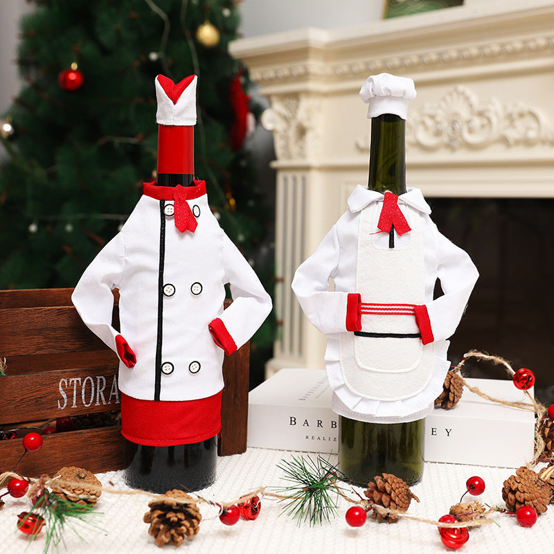 Chef Wine Bottle Outfits Set Holiday Table Decoration