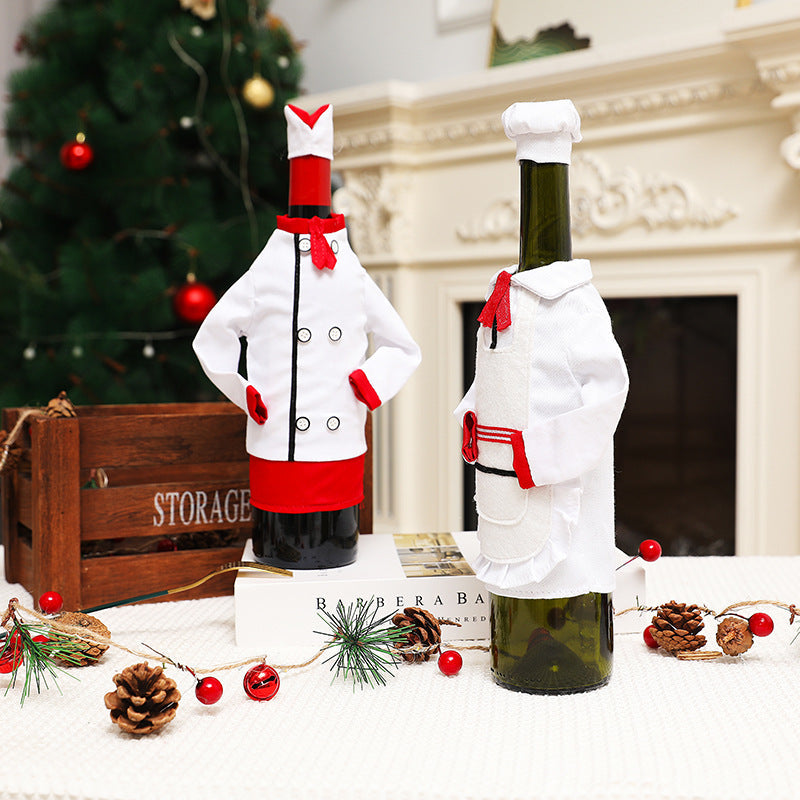 Chef Wine Bottle Outfits Set Holiday Table Decoration