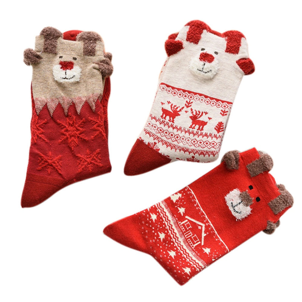 Women's Christmas Socks With Cute 3D Reindeer Design