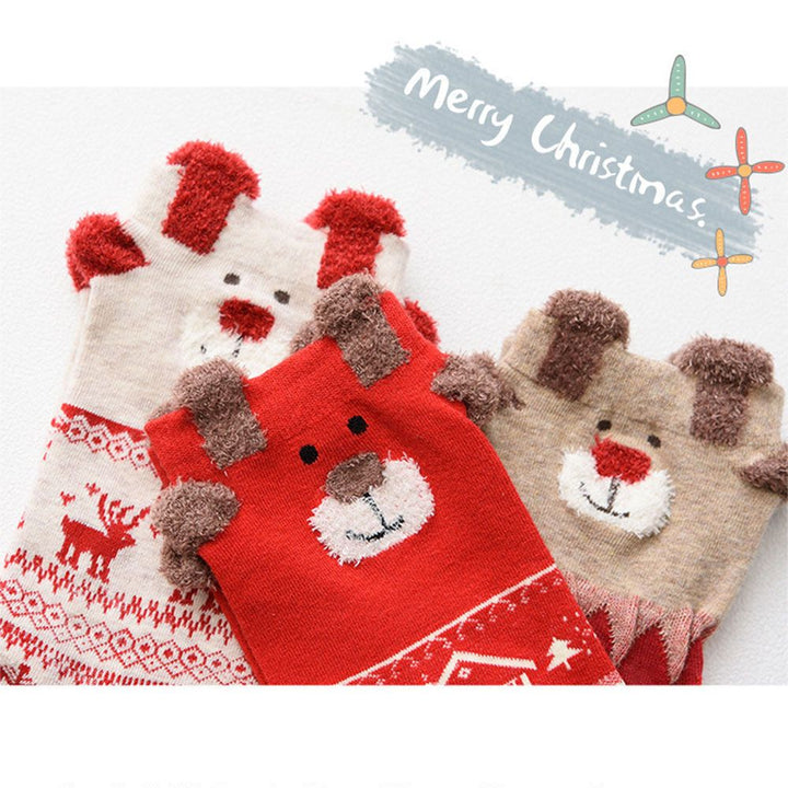 Women's Christmas Socks With Cute 3D Reindeer Design