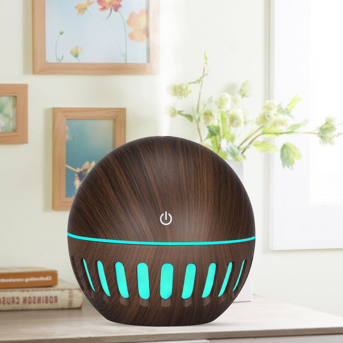 Small Wood Grain Desk Humidifier with LED Ring Light