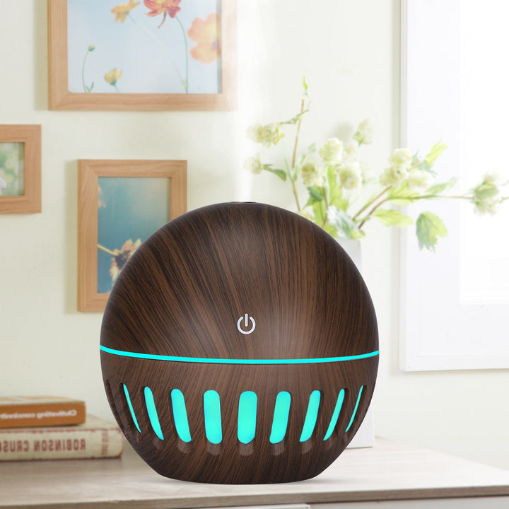 Small Wood Grain Desk Humidifier with LED Ring Light