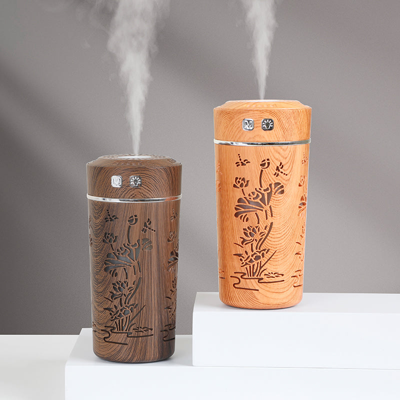 Wood Grain Lotus Humidifier Night Light for Car & Bedroom