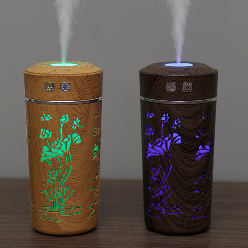 Wood Grain Lotus Humidifier Night Light for Car & Bedroom