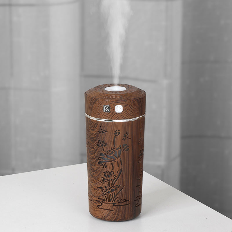 Wood Grain Lotus Humidifier Night Light for Car & Bedroom