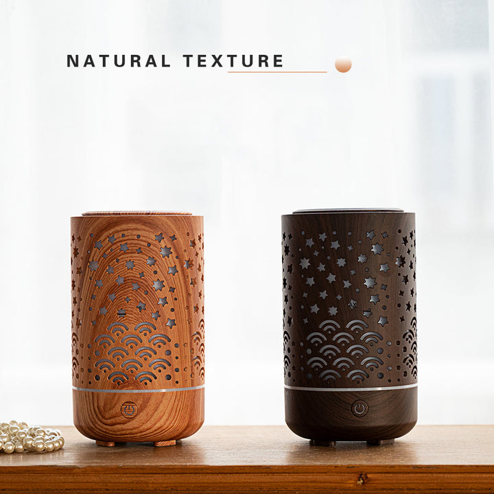 Wood Grain Ultrasonic Aroma Diffuser with Starry LED Light