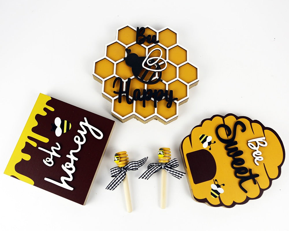 Wooden Bee Decor Set for Cheerful Honey-Home Charm