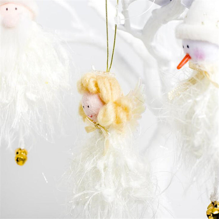 Cute Plush Christmas Tree Ornaments With Gold Bells