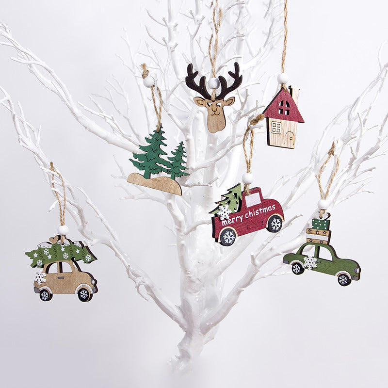 Wooden Christmas Ornaments Rustic 6-Piece Holiday Set
