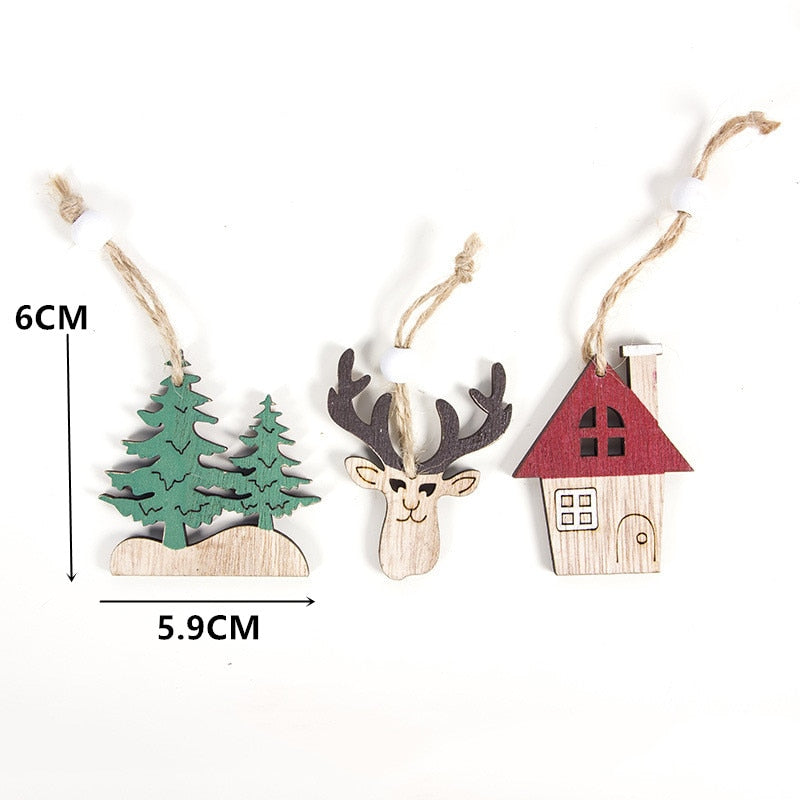 Wooden Christmas Ornaments Rustic 6-Piece Holiday Set