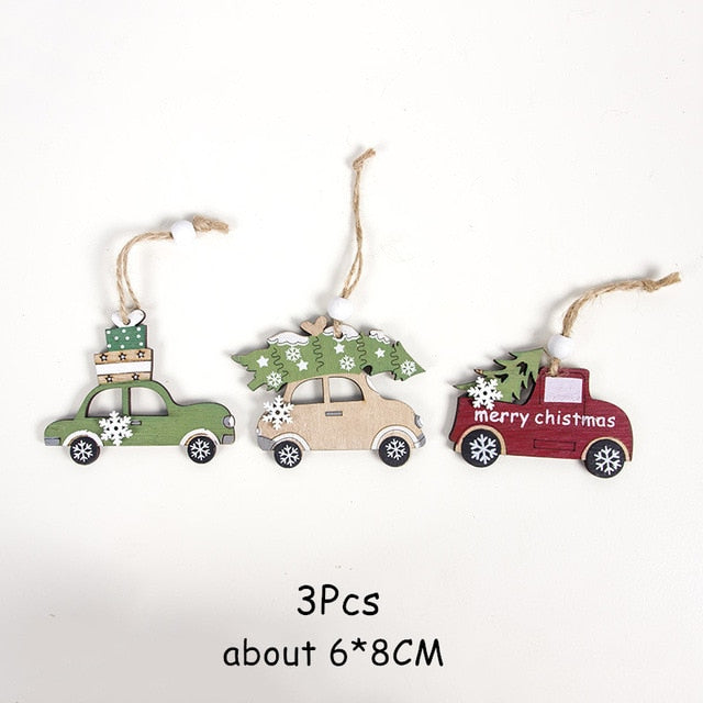 Wooden Christmas Ornaments Rustic 6-Piece Holiday Set