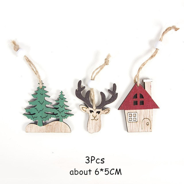 Wooden Christmas Ornaments Rustic 6-Piece Holiday Set
