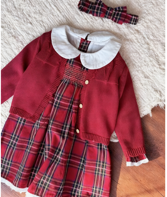 Girls' Plaid Collar Dress Set for Festive Holiday Photos