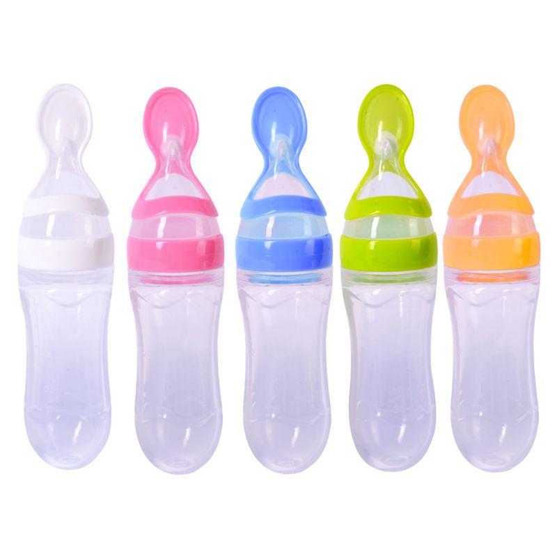 Silicone Baby Feeding Bottle With Spoon For Less Mess