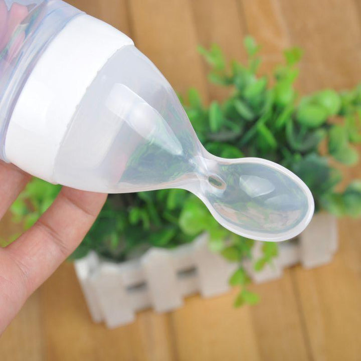 Silicone Baby Feeding Bottle With Spoon For Less Mess