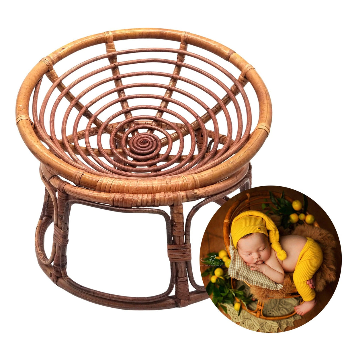 Newborn Rattan Chair Prop for Cozy Studio Portraits