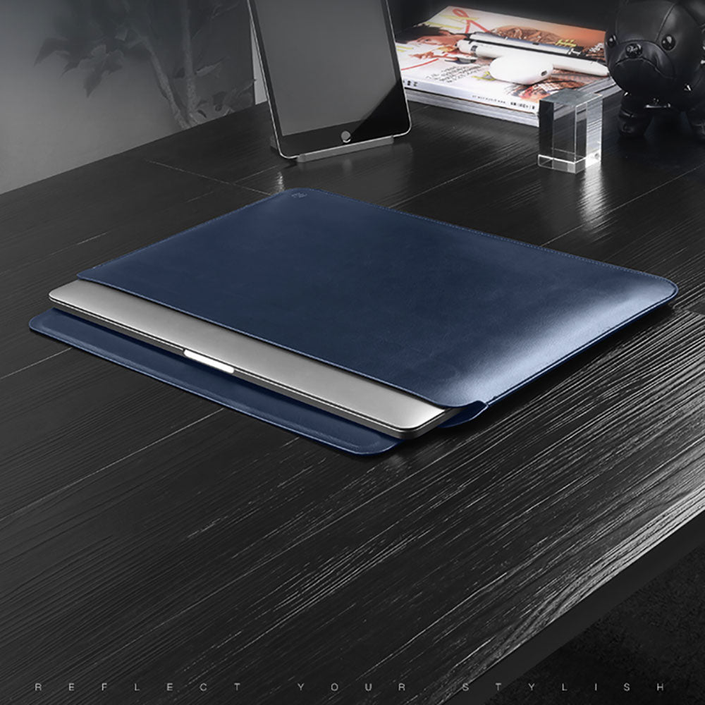 MacBook Pro Sleeve Case, Navy PU Leather Magnetic Flap