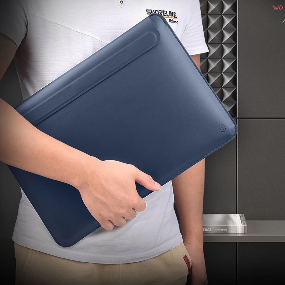 MacBook Pro Sleeve Case, Navy PU Leather Magnetic Flap