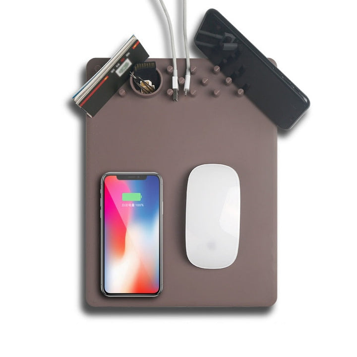 Qi Wireless Charging Mouse Pad with Phone Stand & Storage