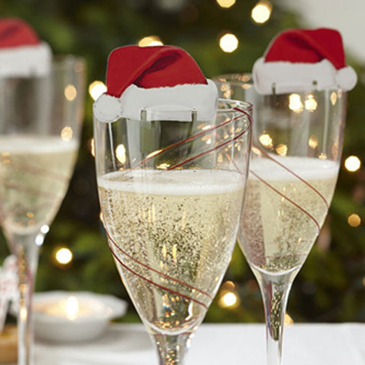 Christmas Wine Glass Markers Santa Hat Set of 10