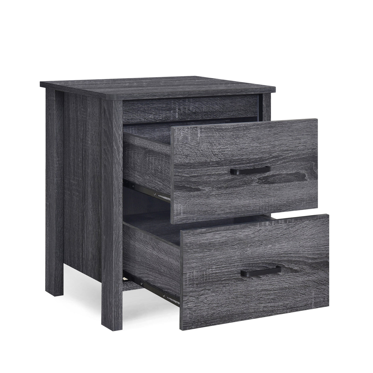 Grey Oak Nightstand with Drawers for Small Bedrooms