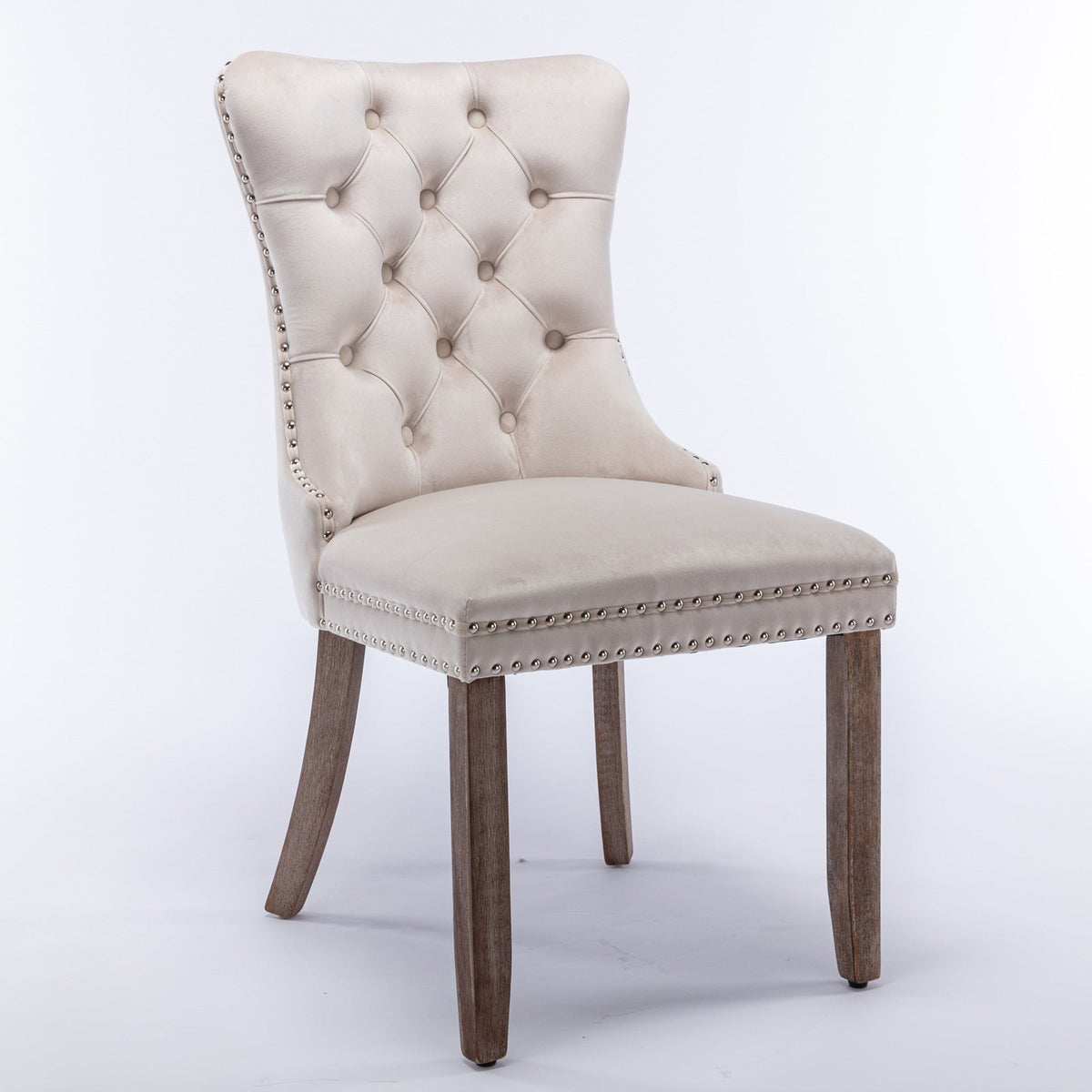 Tufted Velvet Dining Chairs Set of 2 with Solid Wood Legs