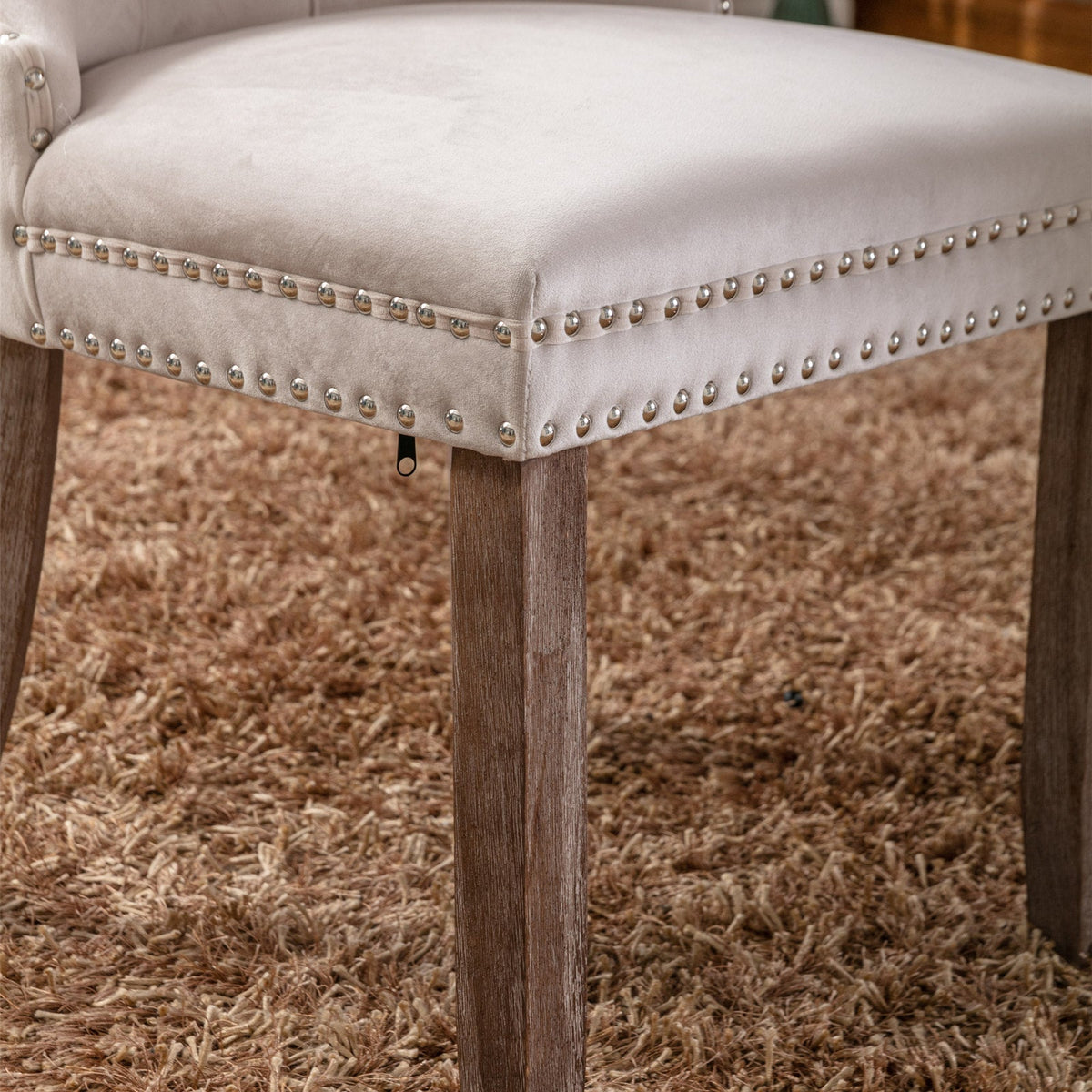 Tufted Velvet Dining Chairs Set of 2 with Solid Wood Legs
