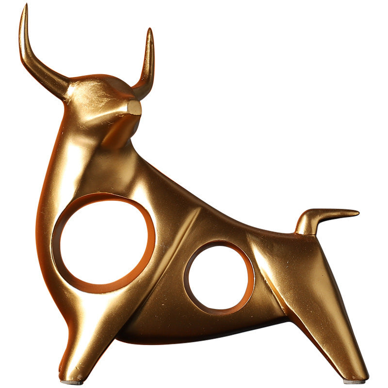 Bull Sculpture Decor: Modern Metallic Focal Point Piece