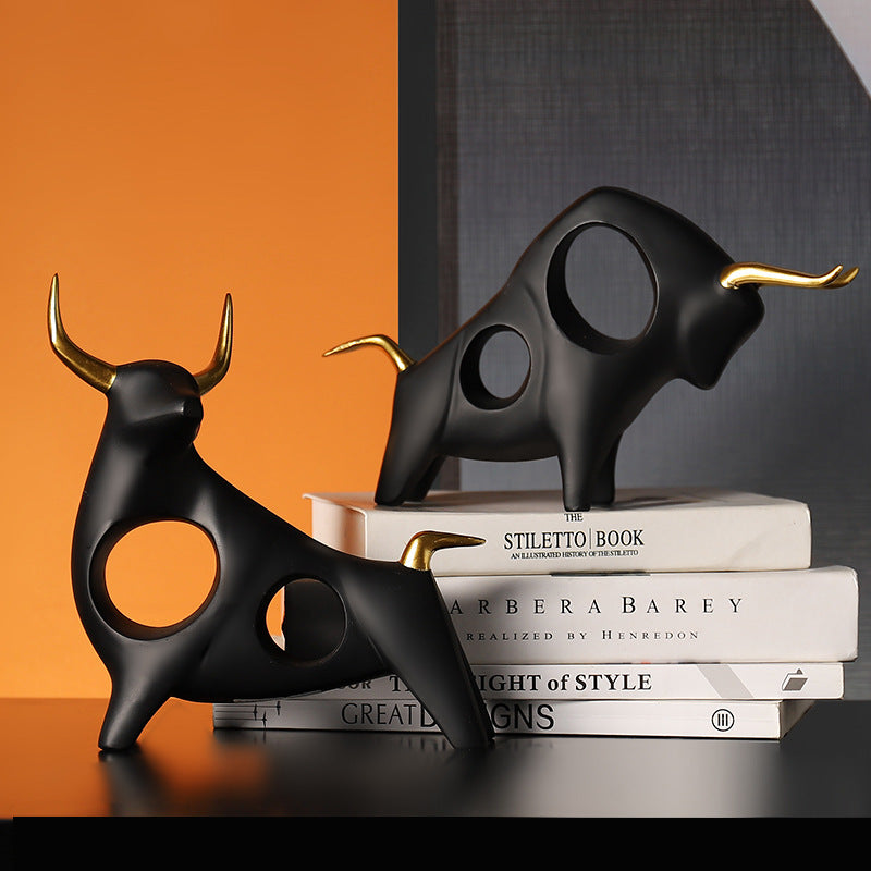 Bull Sculpture Decor: Modern Metallic Focal Point Piece