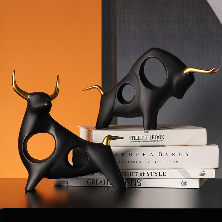Bull Sculpture Decor: Modern Metallic Focal Point Piece