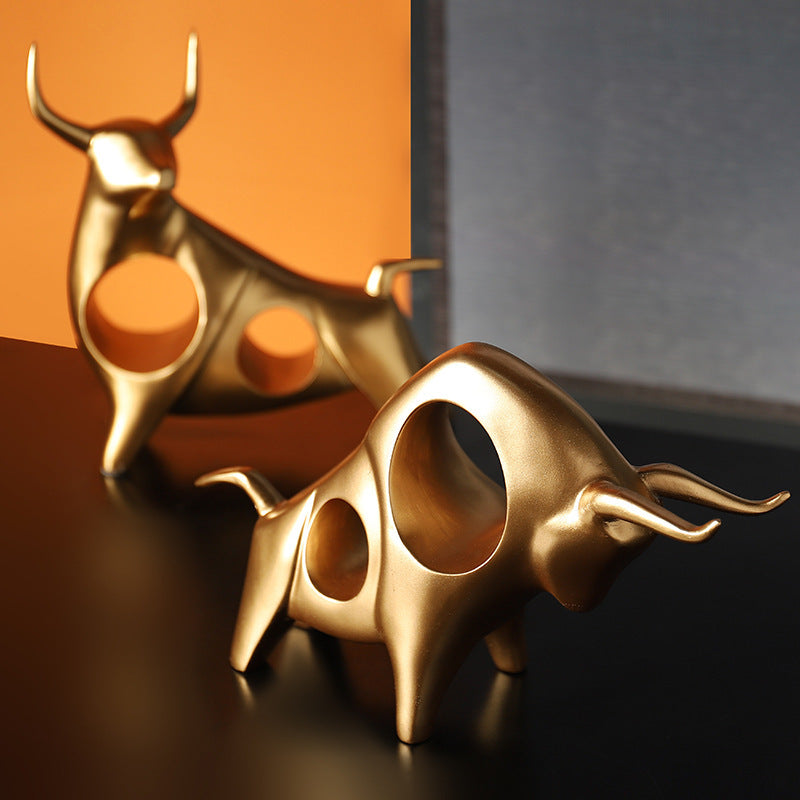 Bull Sculpture Decor: Modern Metallic Focal Point Piece
