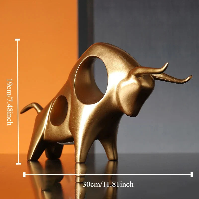 Bull Sculpture Decor: Modern Metallic Focal Point Piece