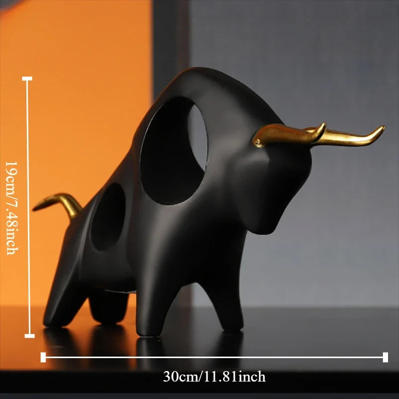 Bull Sculpture Decor: Modern Metallic Focal Point Piece