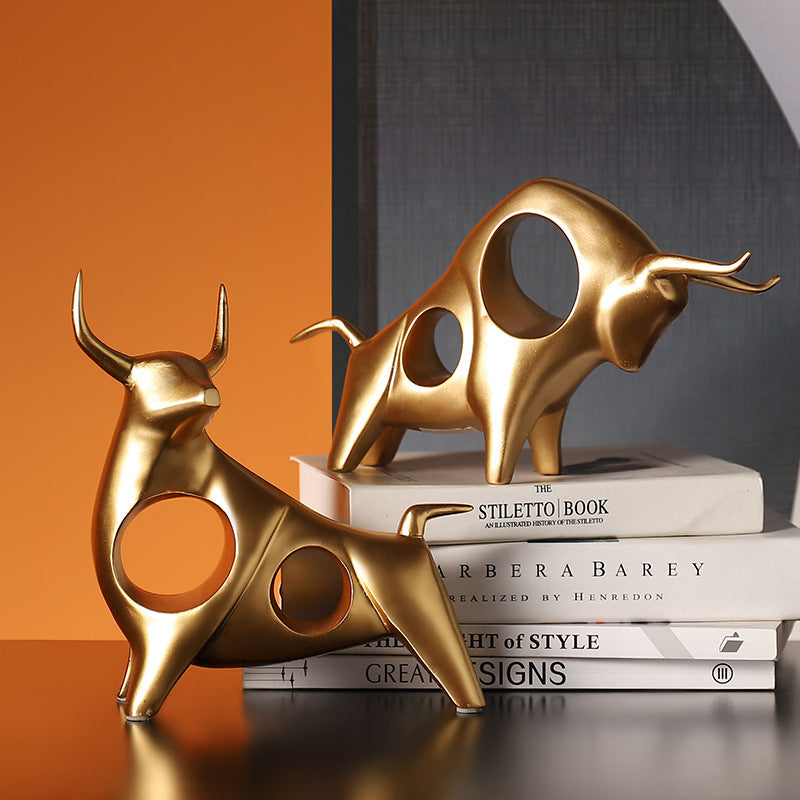 Bull Sculpture Decor: Modern Metallic Focal Point Piece