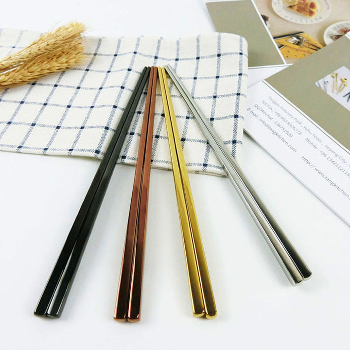 Non-Slip Stainless Steel Chopsticks, Square 304 Set