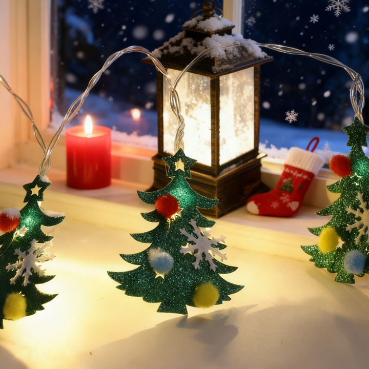 Christmas Tree String Lights with Glitter Felt Motifs