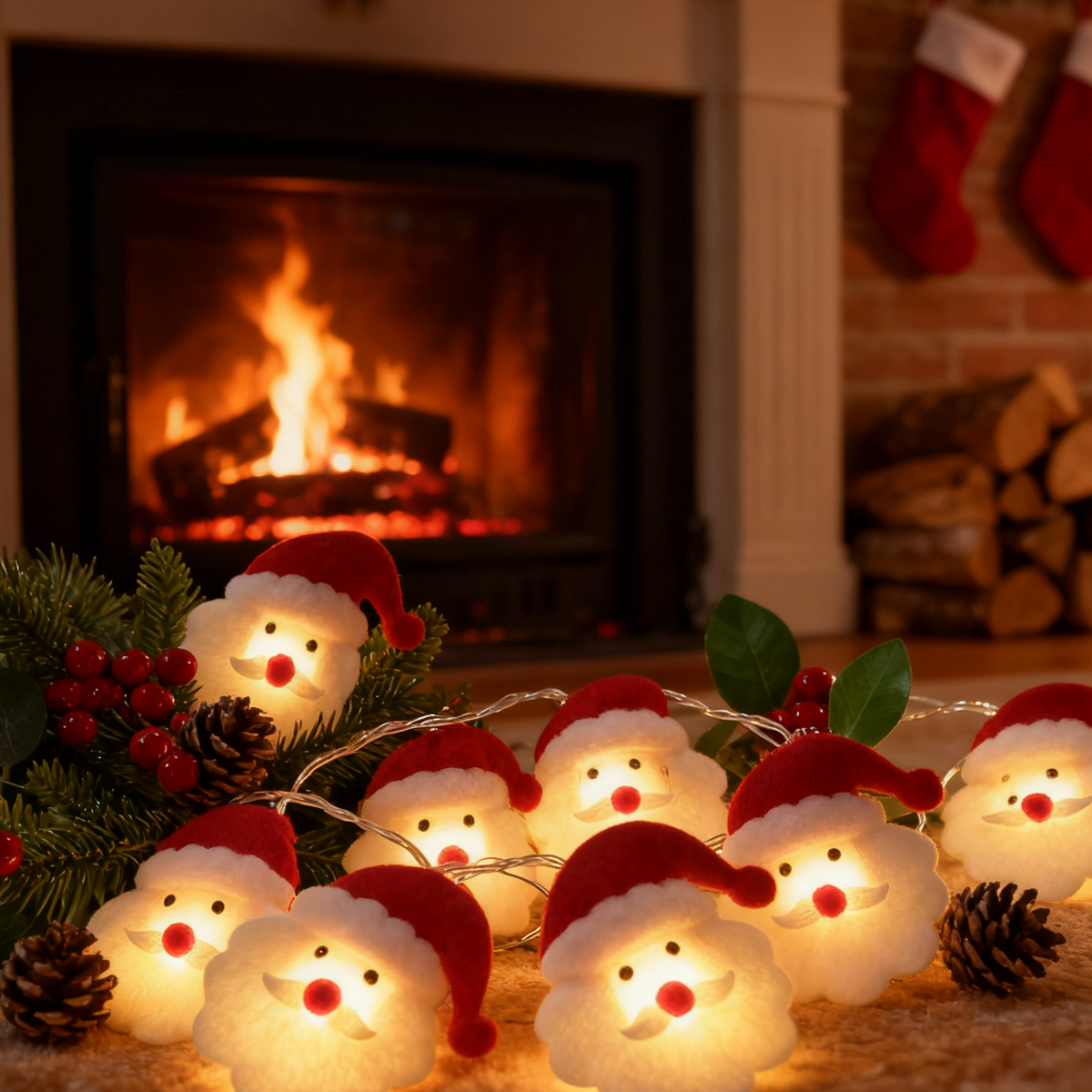 Non-Woven Santa Head LED String Lights for Christmas
