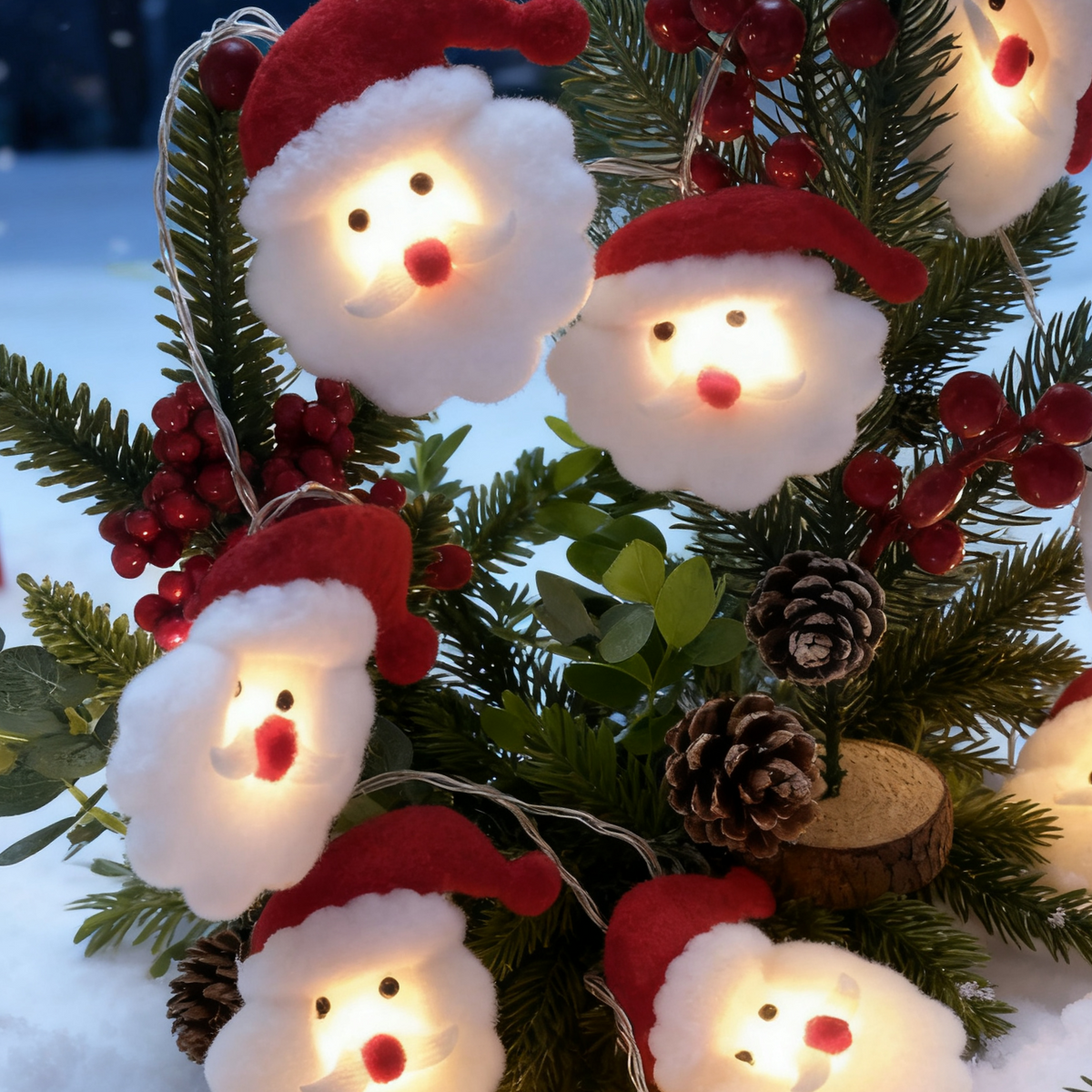 Non-Woven Santa Head LED String Lights for Christmas