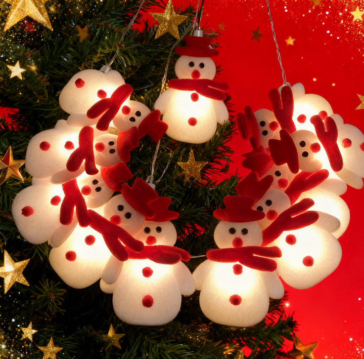 Battery-Powered Snowman Christmas String Lights Set