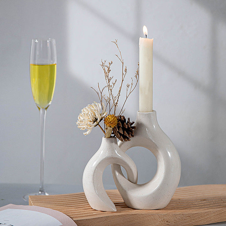 Nordic Ceramic Candle Holder & Flower Vase Centerpiece