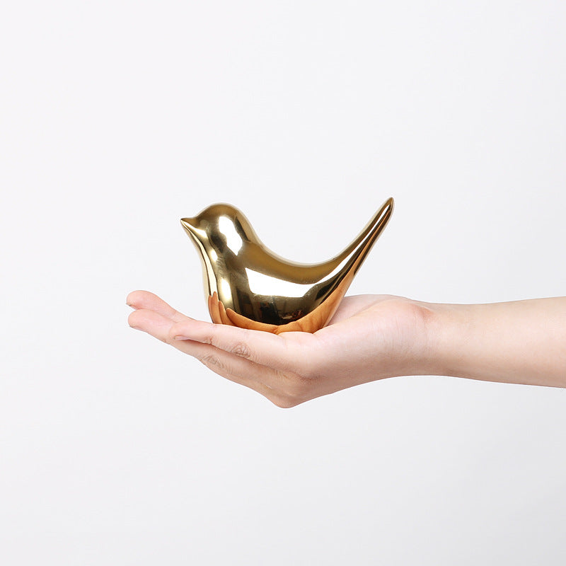 Golden Ceramic Bird Sculpture for Elegant Nordic Decor