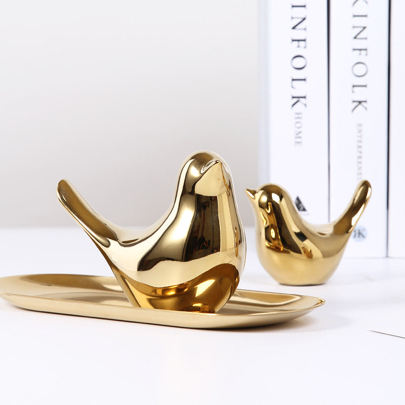 Golden Ceramic Bird Sculpture for Elegant Nordic Decor