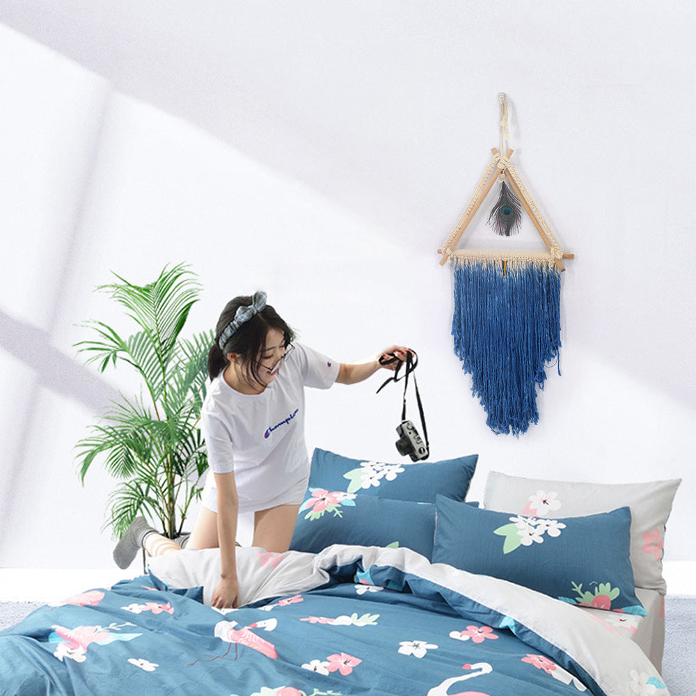 Bohemian Wall Hanging – Textured Peacock Feather Accent
