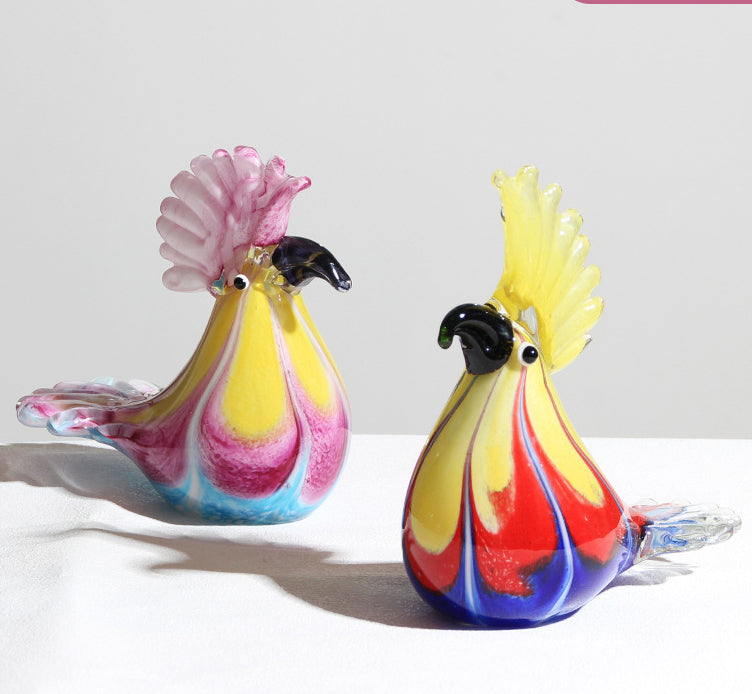 Hand-Blown Glass Bird Figurine for Colorful Displays