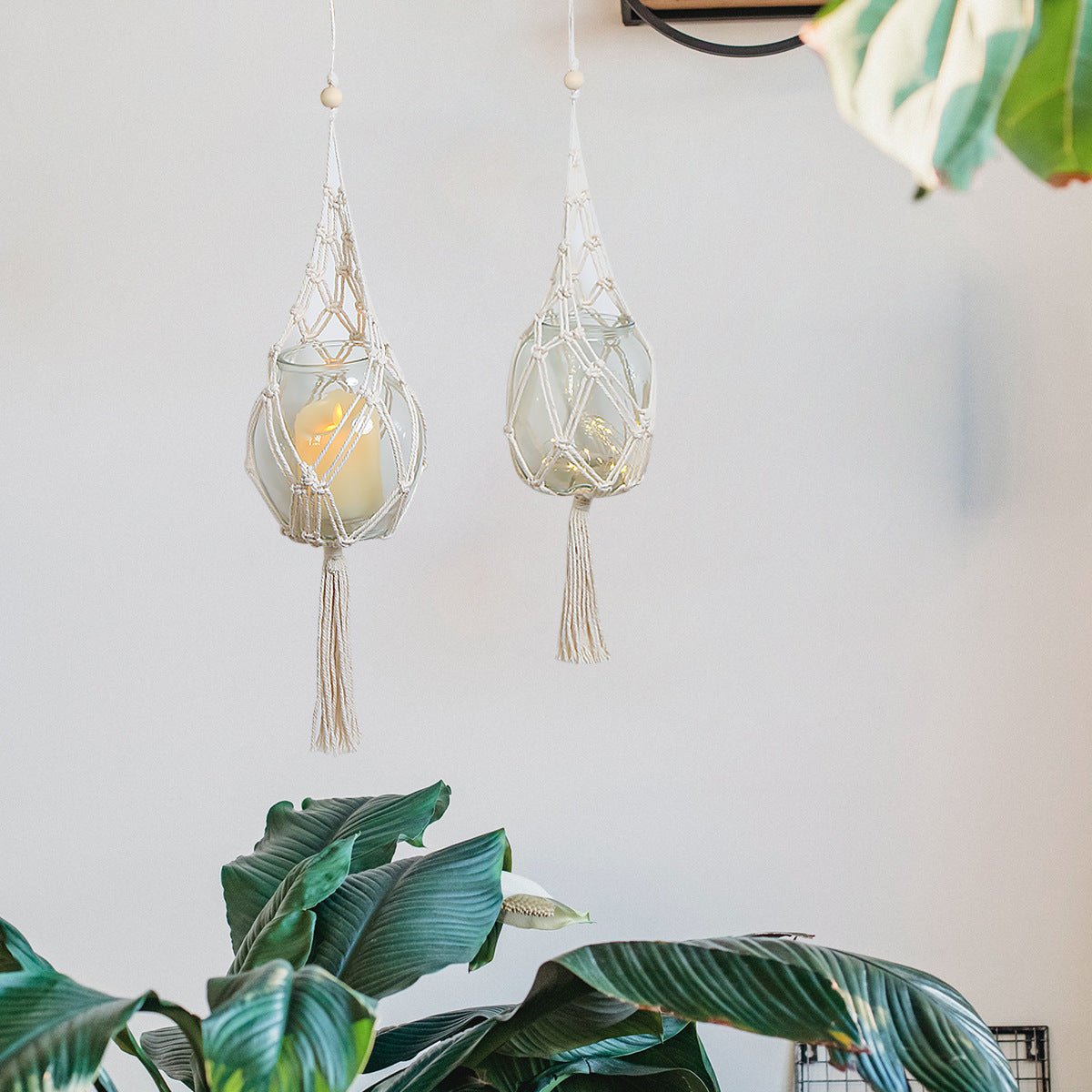 Macrame Wall Hanging Glass Holder for Cozy Boho Decor