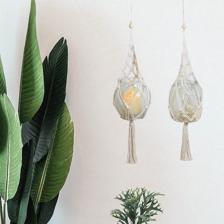 Macrame Wall Hanging Glass Holder for Cozy Boho Decor